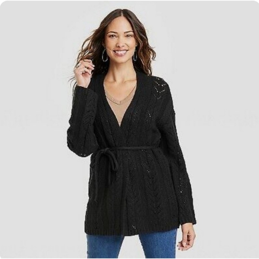 NWT Knox Rose small black tie-front cardigan
